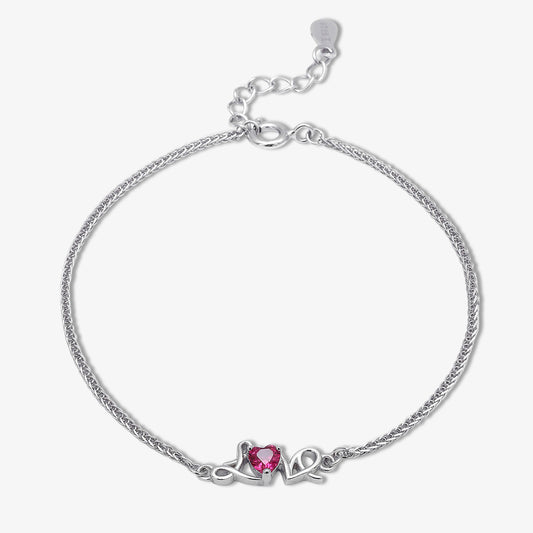 Love With Romantic Red Heart 925 Sterling Silver Bracelet