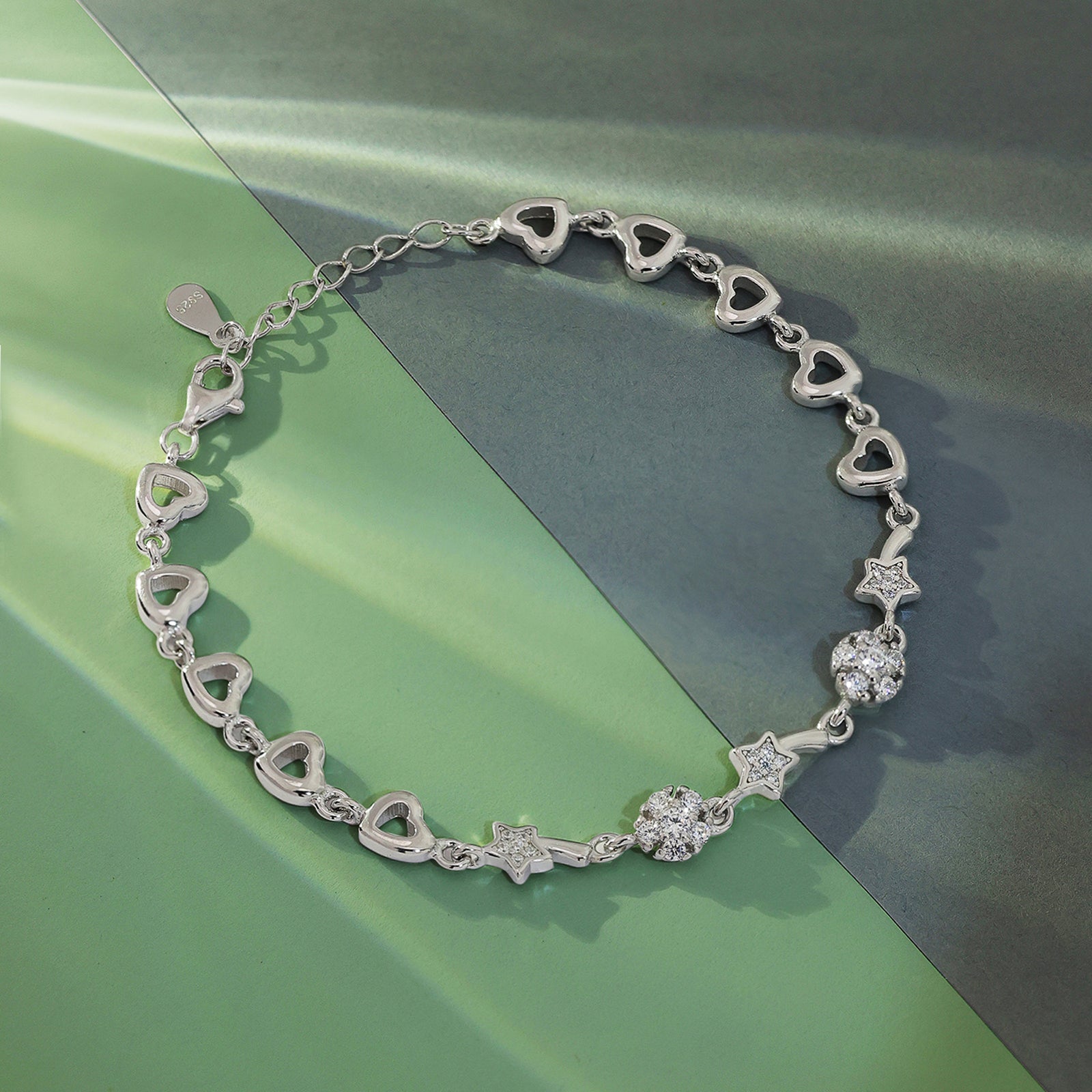 CZ Heart Floral Silver Bracelet for Women - Tweov Jewels