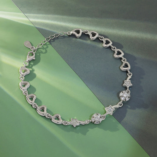 CZ Heart Floral Silver Bracelet for Women