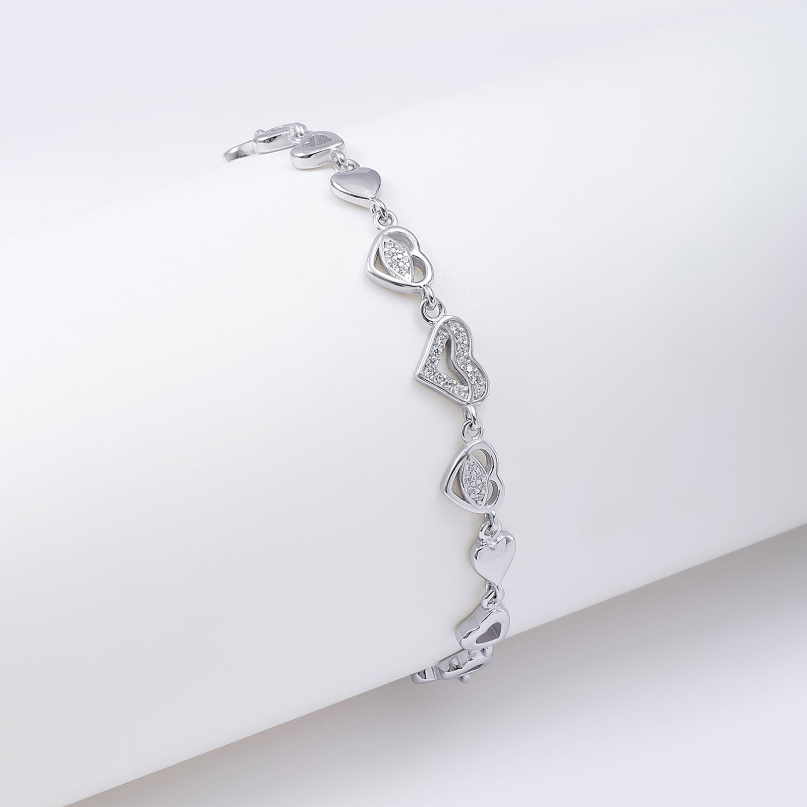 925 Sterling Silver CZ Trendy Heart Bracelet for Women