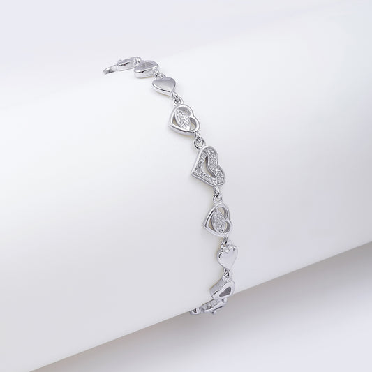 925 Sterling Silver CZ Trendy Heart Bracelet for Women