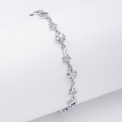 925 Sterling Silver CZ Floral Shaped Heart Bracelet for Women