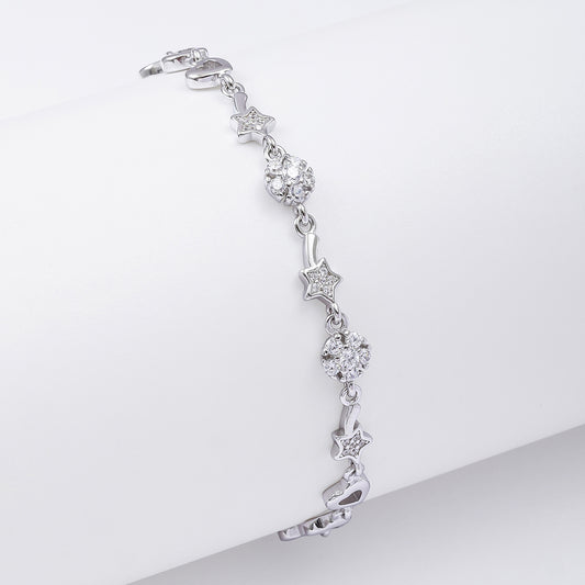 925 Sterling Silver CZ Floral Shaped Heart Bracelet for Women