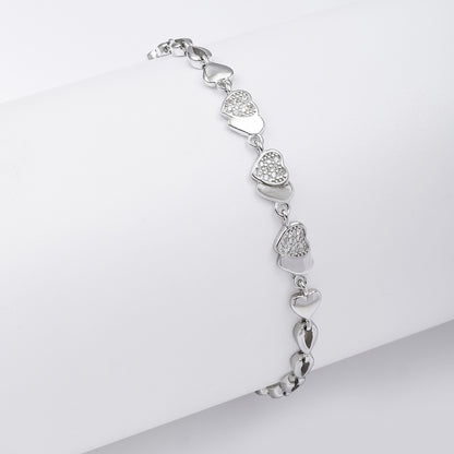 925 Sterling Silver CZ Designer Heart Bracelet for Women