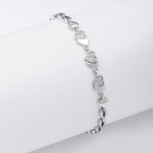 925 Sterling Silver CZ Designer Heart Bracelet for Women