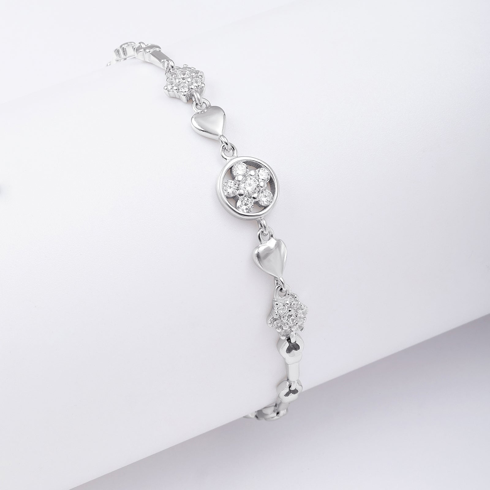 Silver Floral Shape Heart Chain Bracelet - Tweov Jewels