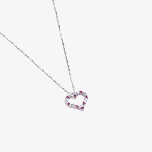 925 Sterling Silver Pink Heart Pendant with Chain