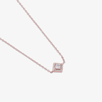 Rose Gold Plated CZ Studded Square Pendant with Chain