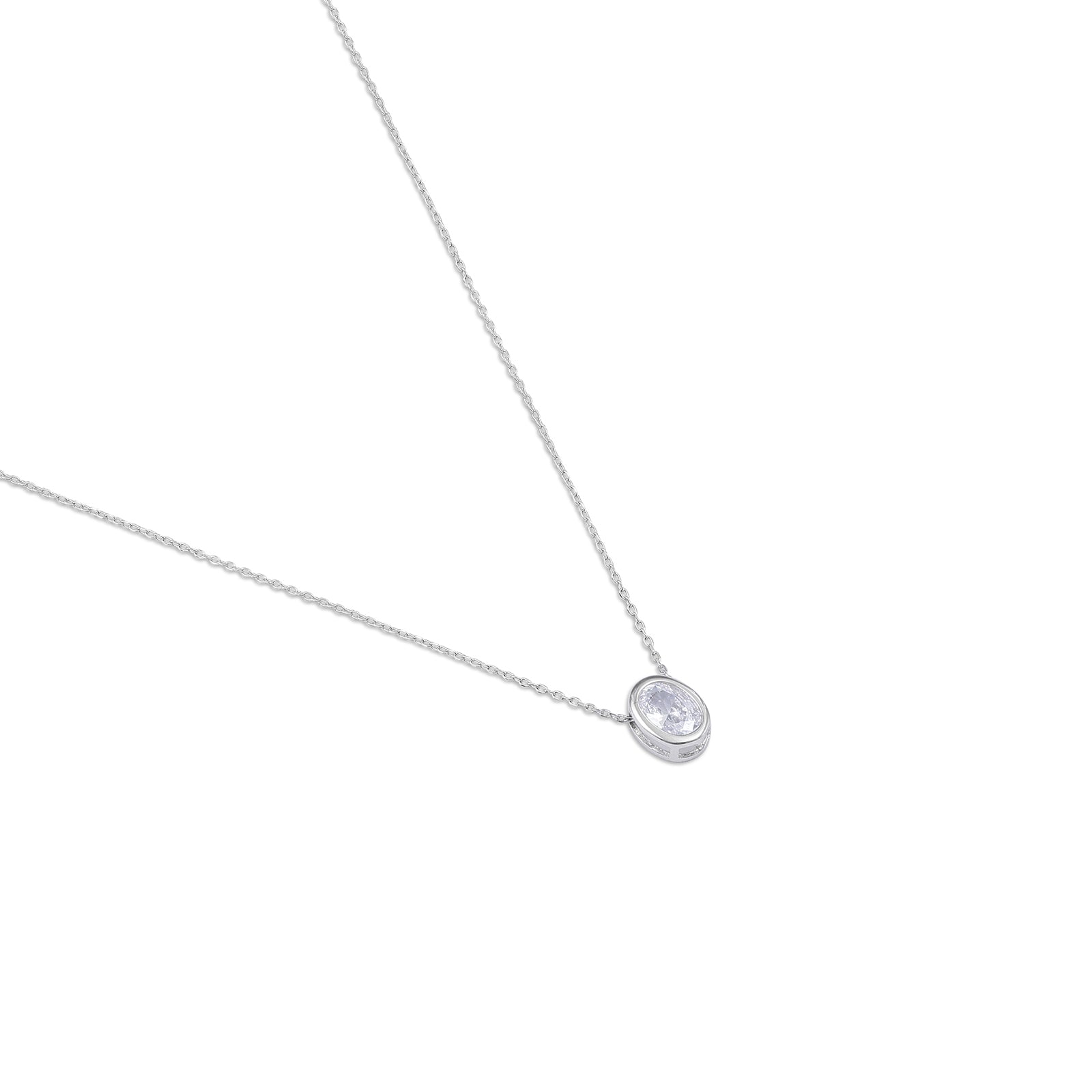 CZ Studded Silver Oval Pendant with Chain