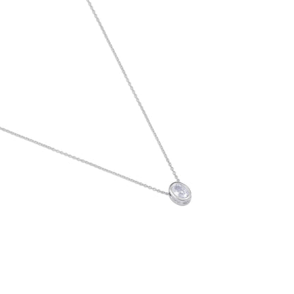 CZ Studded Silver Oval Pendant with Chain