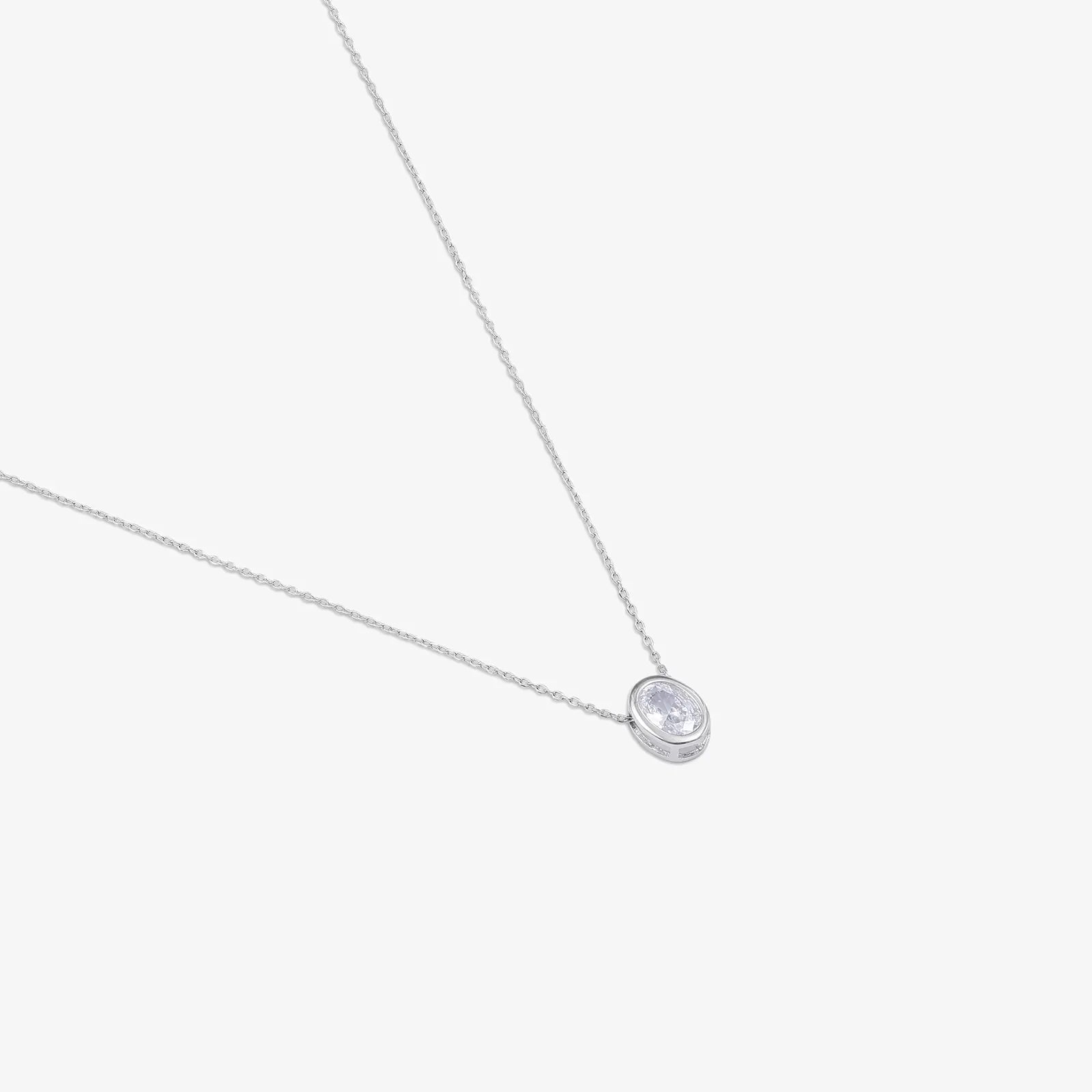 CZ Studded Silver Oval Pendant with Chain