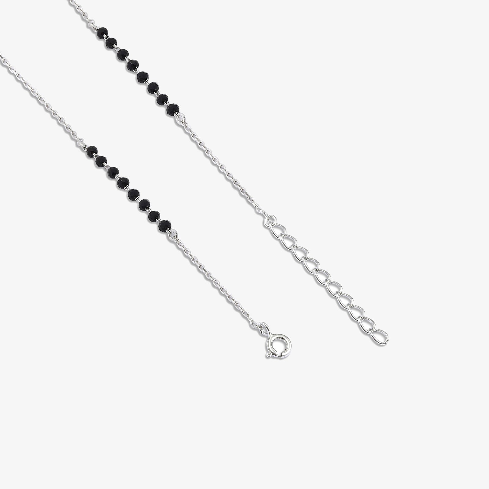 Black Crystal Beaded Floral Design Silver Mangalsutra