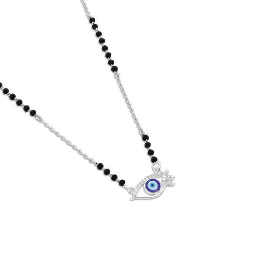 Black Beads Silver Evil Eye Mangalsutra for Women