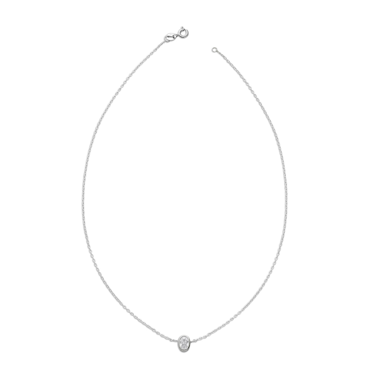 CZ Studded Silver Oval Pendant with Chain