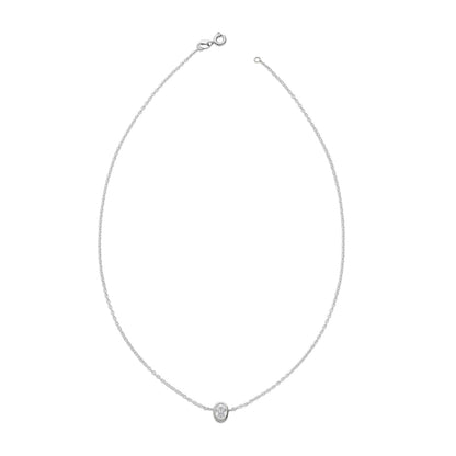 CZ Studded Silver Oval Pendant with Chain