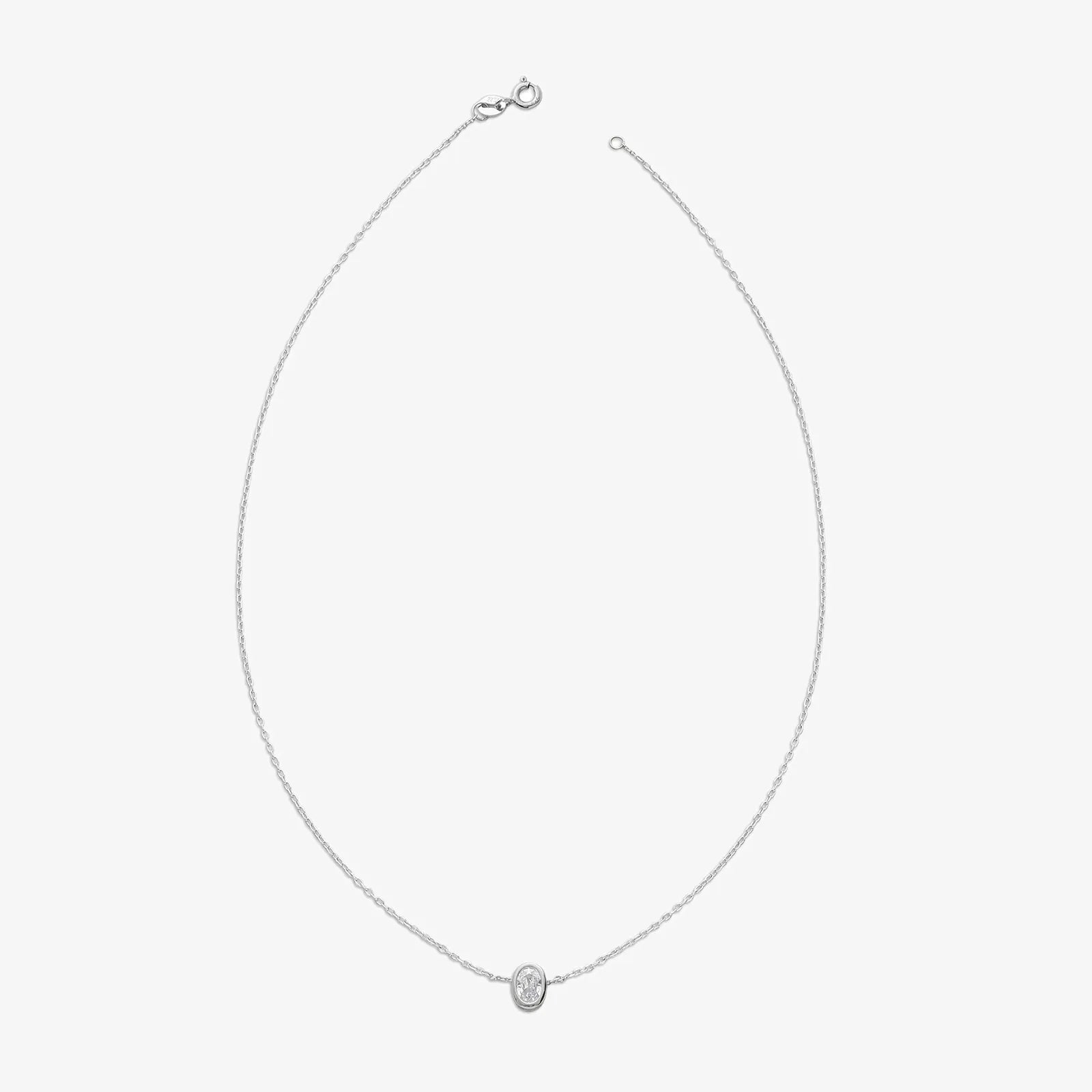 CZ Studded Silver Oval Pendant with Chain