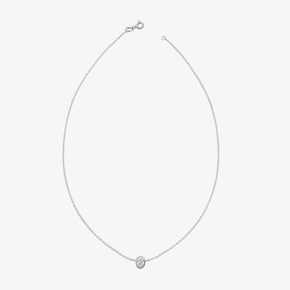 CZ Studded Silver Oval Pendant with Chain