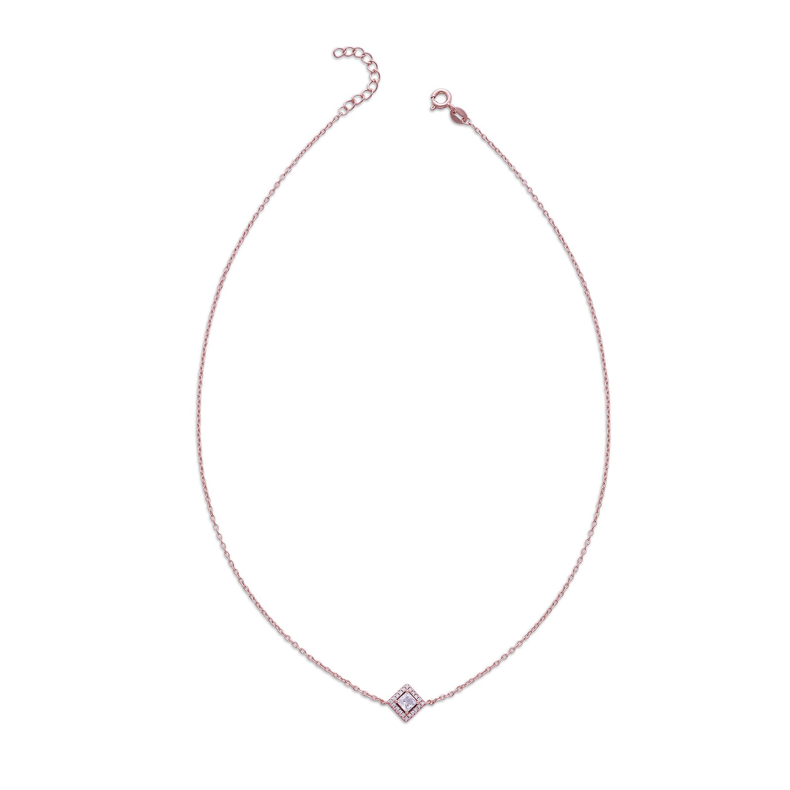 Rose Gold Plated CZ Studded Square Pendant with Chain
