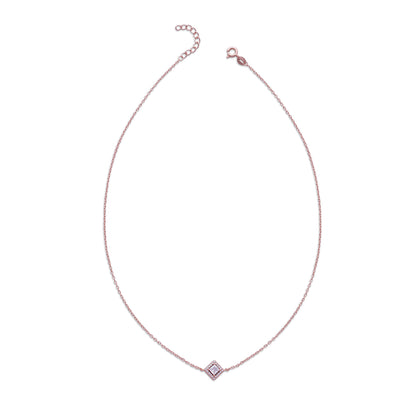 Rose Gold Plated CZ Studded Square Pendant with Chain