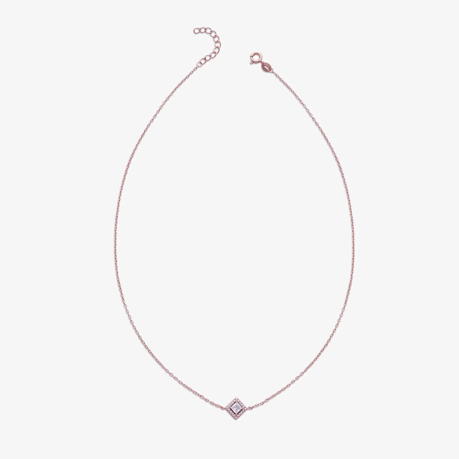 Rose Gold Plated CZ Studded Square Pendant with Chain