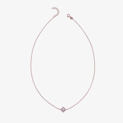 Rose Gold Plated CZ Studded Square Pendant with Chain