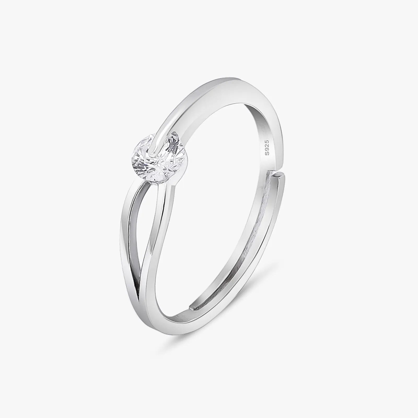 Silver CZ Twist Solitaire Ring