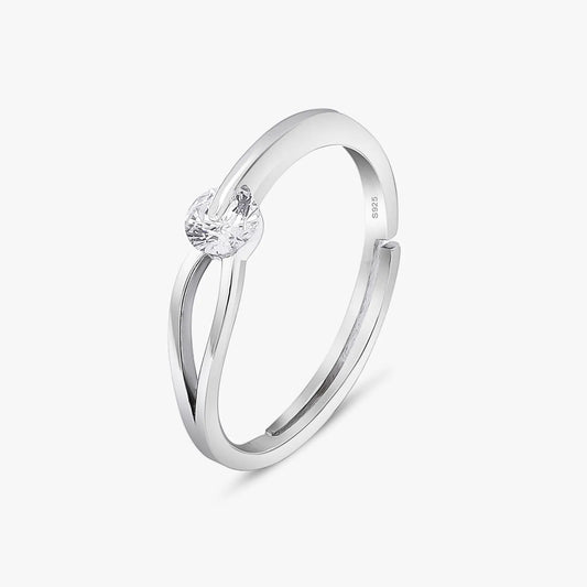 Silver CZ Twist Solitaire Ring