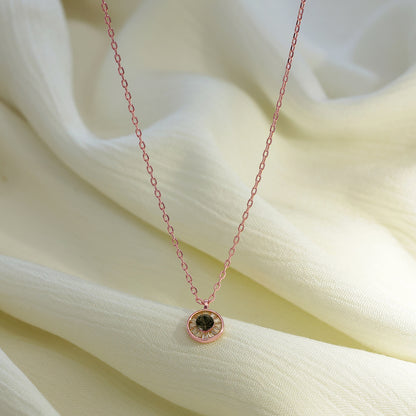 Rose Gold Plated Sea Green Stone Studded Chain Pendant