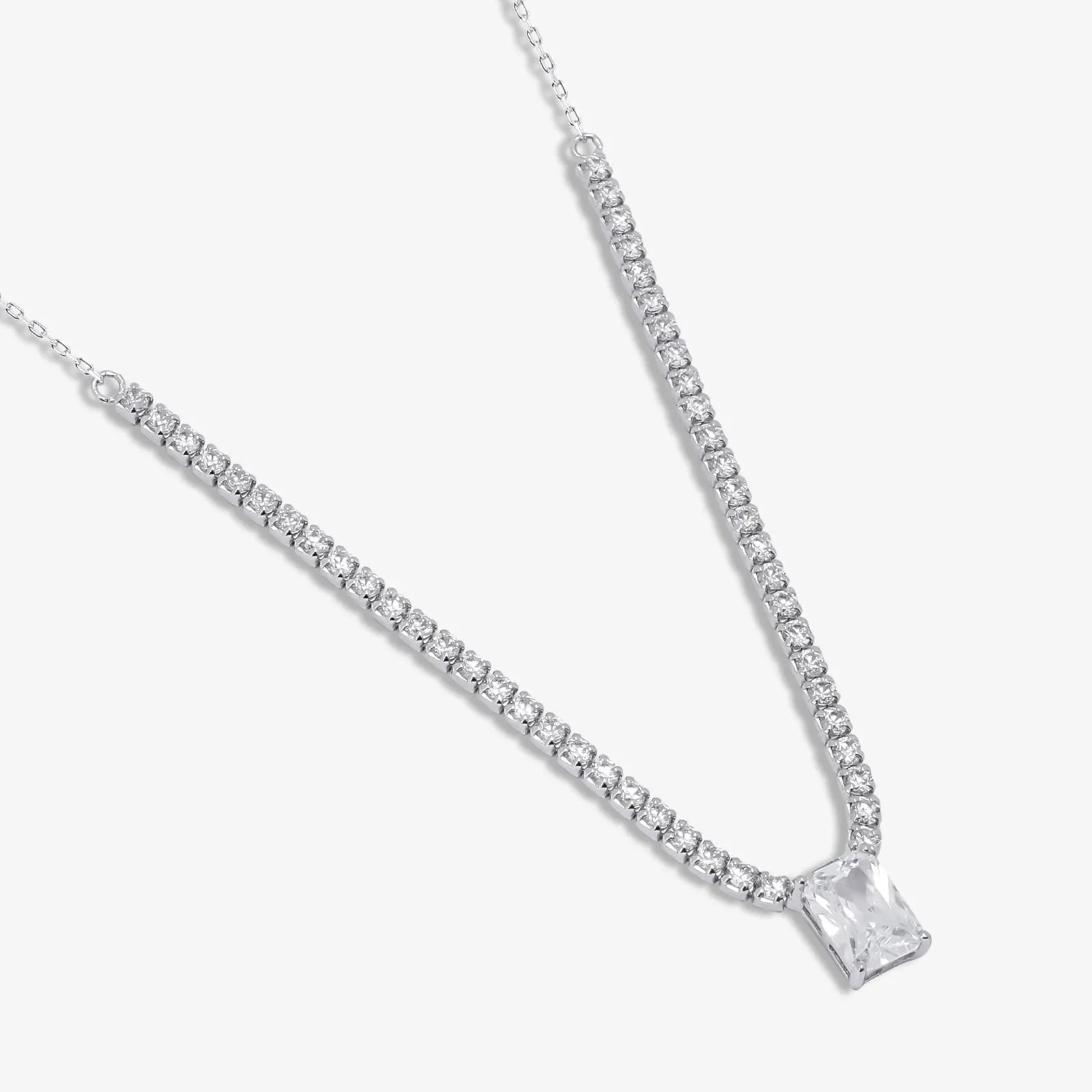 Solitaire Silver Tennis Necklace