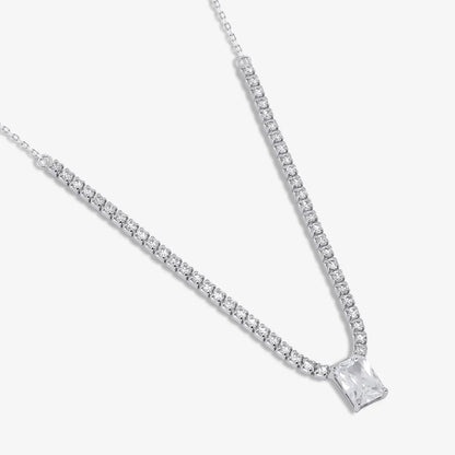 Solitaire Silver Tennis Necklace