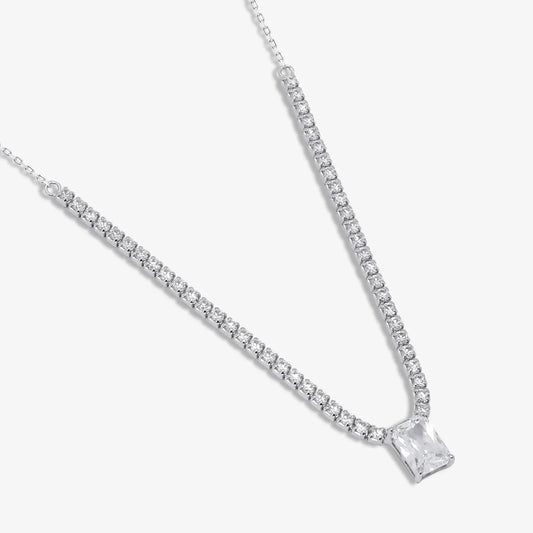 Solitaire Silver Tennis Necklace