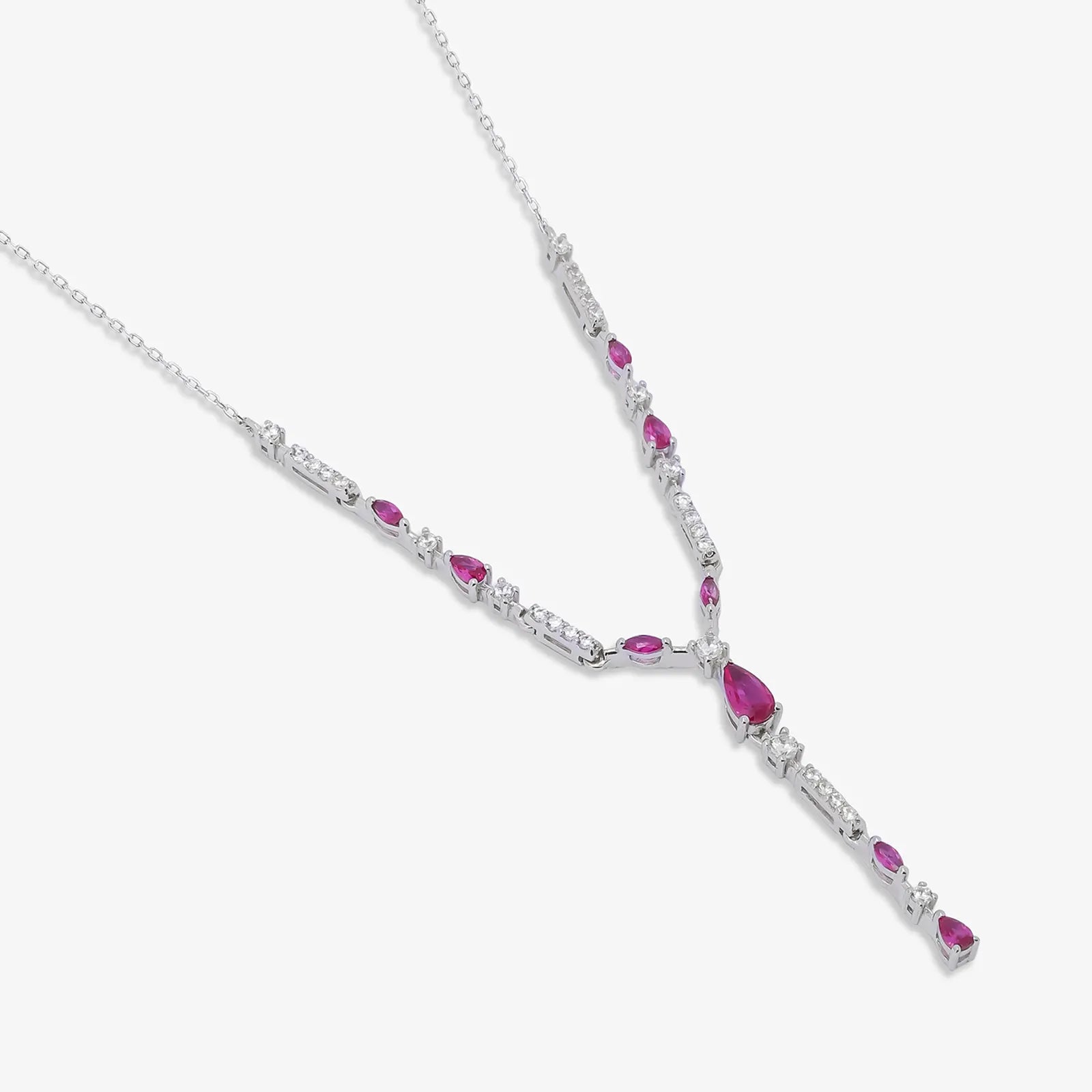 Designer Silver Pink Drop Necklace
