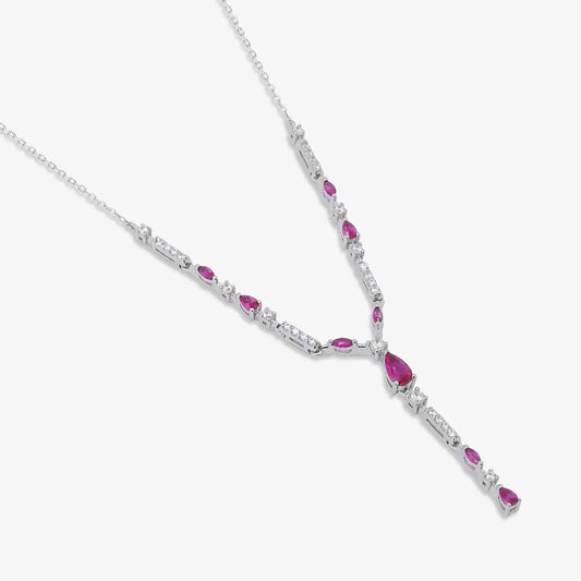 Designer Silver Pink Drop Necklace