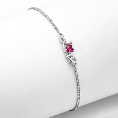 Love With Romantic Red Heart 925 Sterling Silver Bracelet