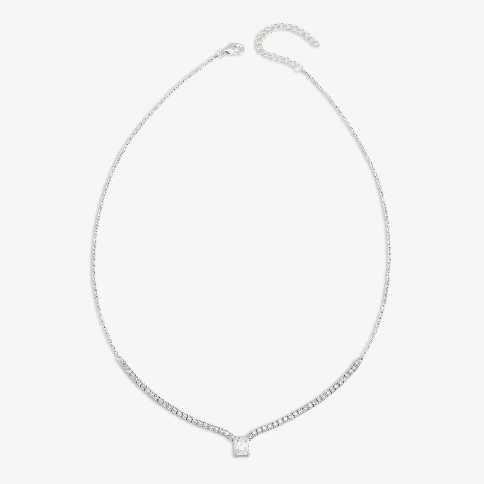 Solitaire Silver Tennis Necklace