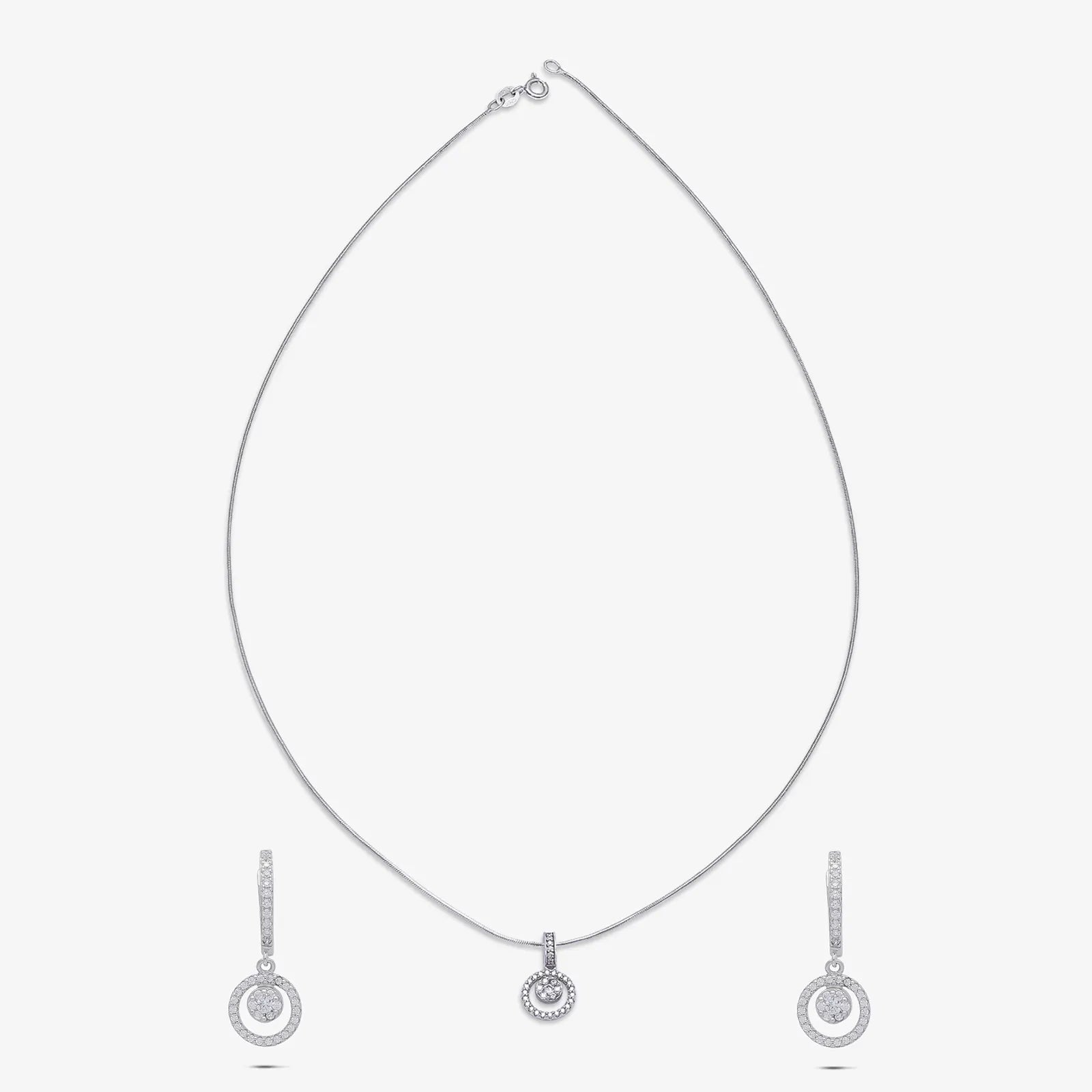 Round Cut Silver Floral Pendant & Hoop Earrings Set - Tweov Jewels