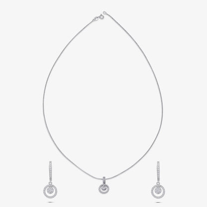 Round Cut Silver Floral Pendant & Hoop Earrings Set - Tweov Jewels