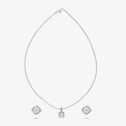Square Cut Silver Pendant & Earrings Set - Tweov Jewels
