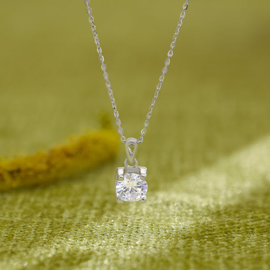 Solitaire American Diamond Silver Pendant & Chain - Tweov Jewels
