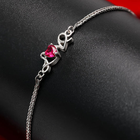 Love With Romantic Red Heart 925 Sterling Silver Bracelet