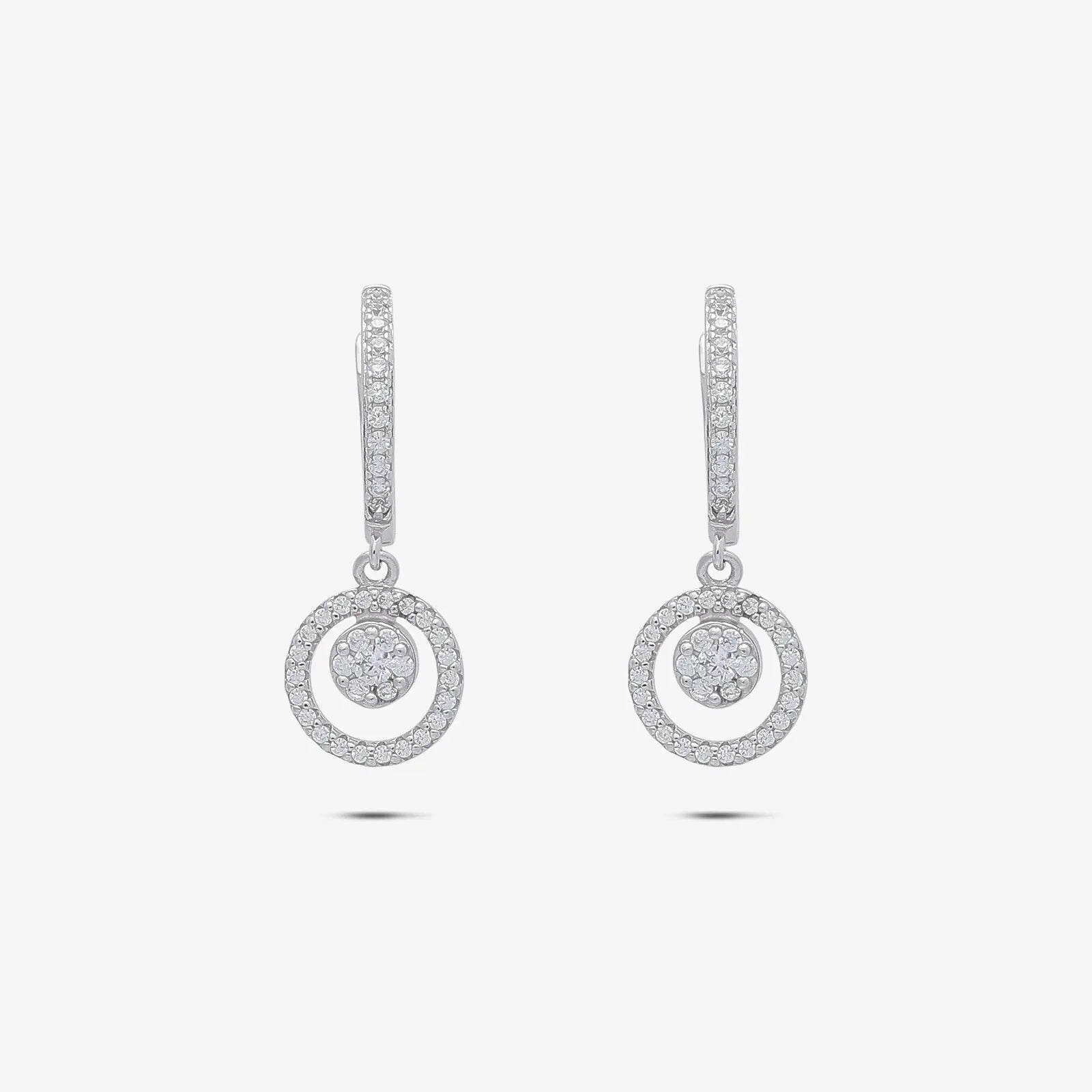 Round Cut Silver Floral Pendant & Hoop Earrings Set - Tweov Jewels