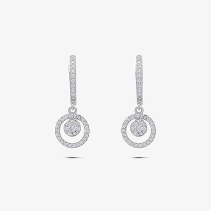 Round Cut Silver Floral Pendant & Hoop Earrings Set - Tweov Jewels