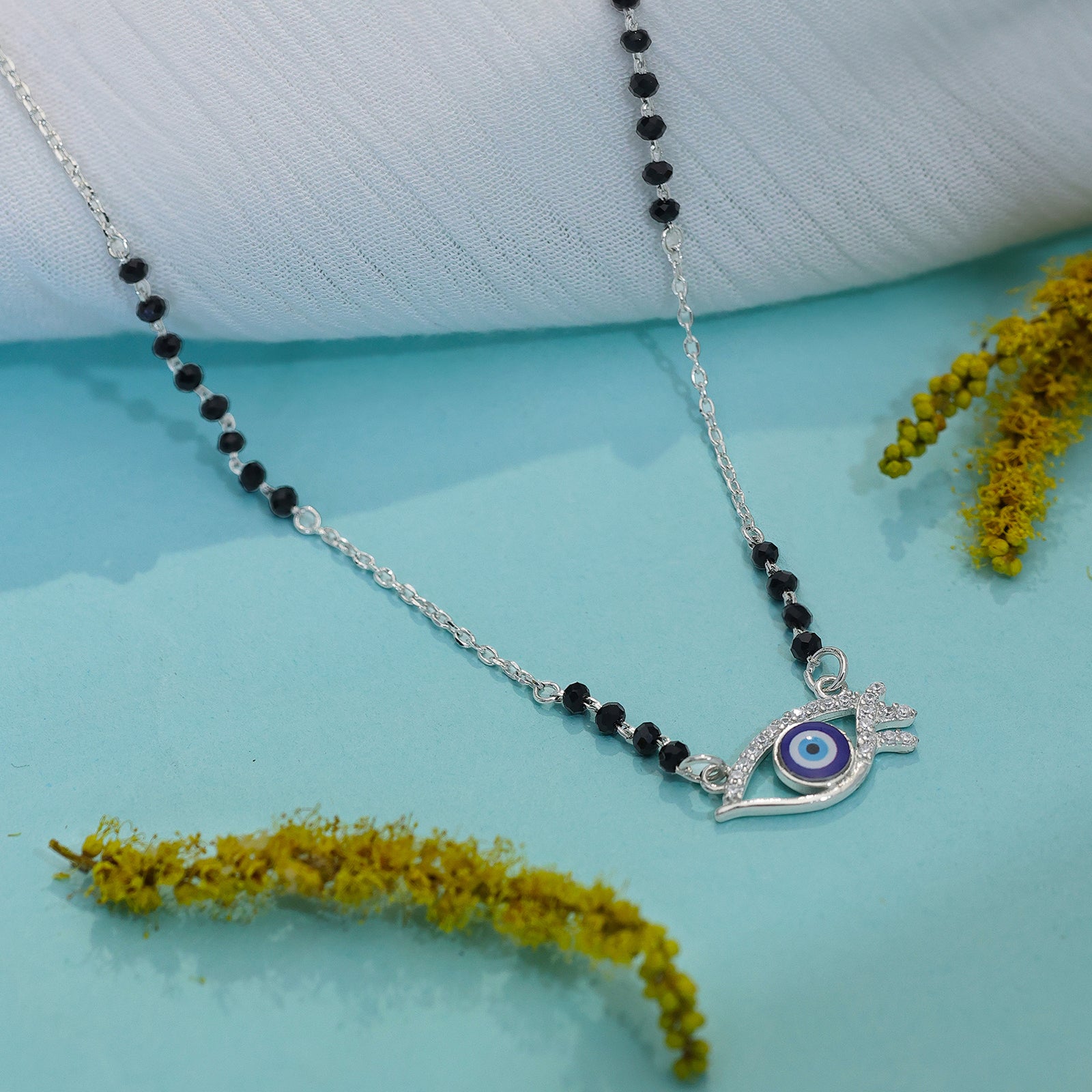Black Beads Silver Evil Eye Mangalsutra for Women