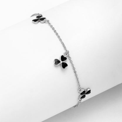 925 Sterling Silver Black Clover Leaf Bracelet