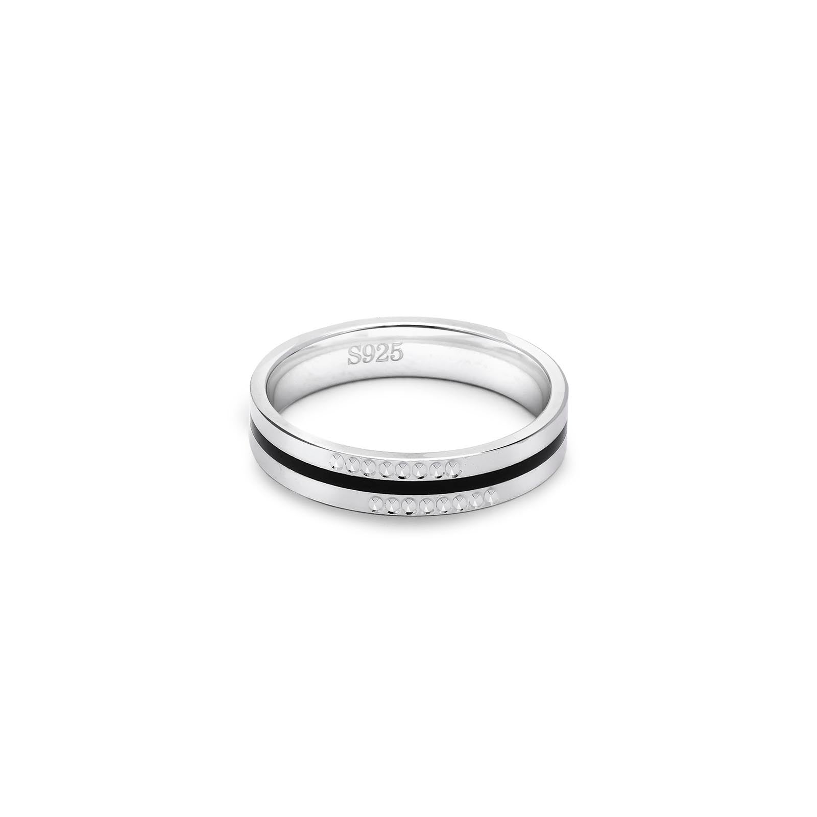 Pure 925 Sterling Silver Simple Black Strip Ring for Men - Tweov Jewels