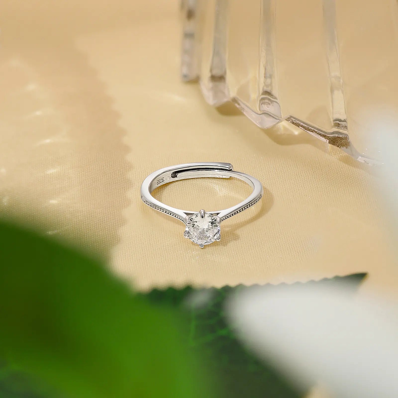 Silver Solitaire American Diamond Ring - Tweov Jewels