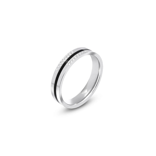 Pure 925 Sterling Silver Simple Black Strip Ring for Men - Tweov Jewels