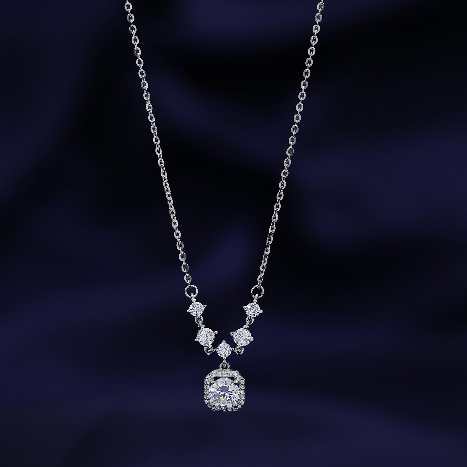 Silver Square Diamond Necklace for Women