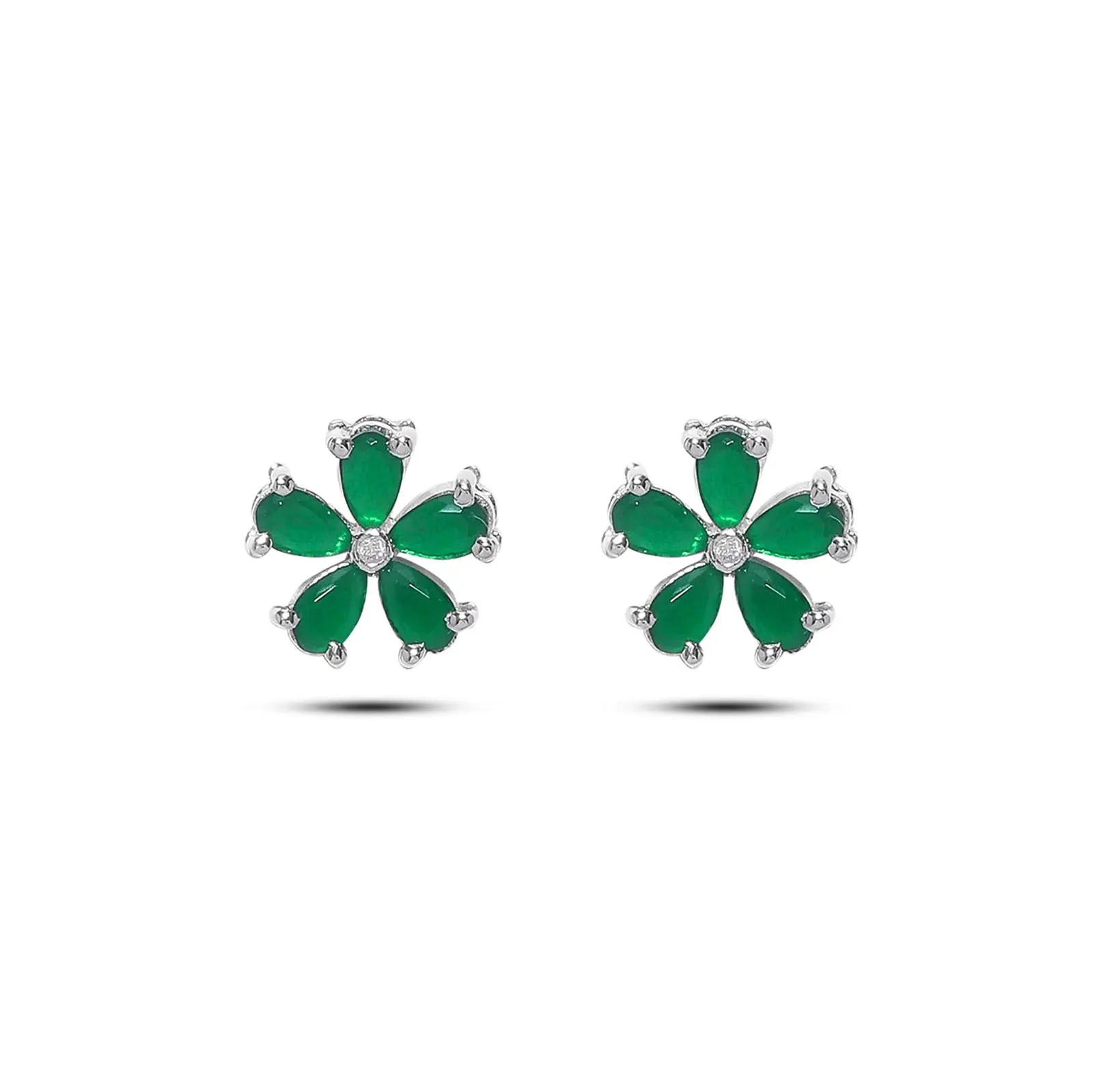 Floral Green Silver Stud Earrings