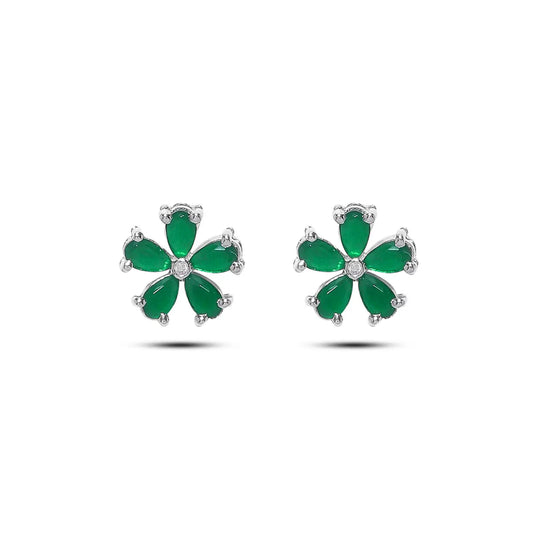 Floral Green Silver Stud Earrings
